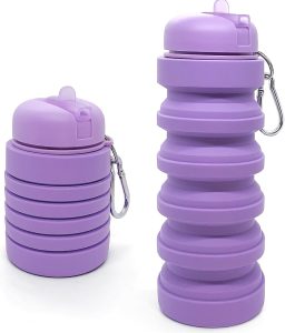 Collapsible Water Bottle 20oz, Travel Portable Sport Water Bottle, Silicone Reusable Leakproof Foldable Water Bottles for Gym Camping Outdoor Hiking, BPA Free