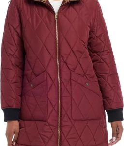 Weatherproof Women's Quilted Long Coat, Sherpa Lined, Burgundy, Zip Front, Medium